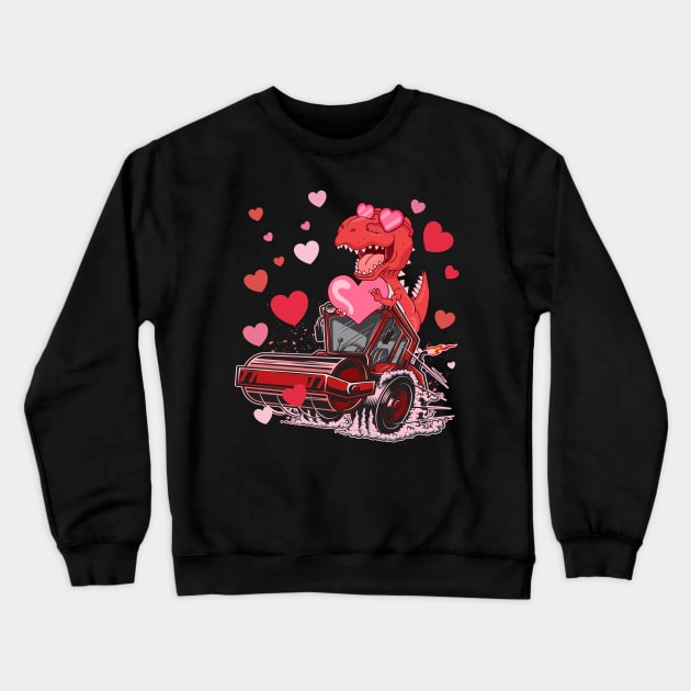 Valentines Day Kids Dinosaur Ridding Truck Hearts Crewneck Sweatshirt by WestKnightTees